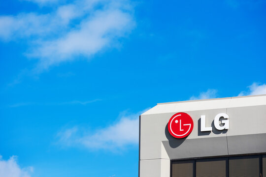 LG sign, logo at headquarters campus exterior in Silicon Valley. LG Electronics Inc. is a South Korean multinational electronics company. - San Jose, California, USA - 2021