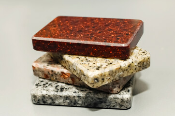 sample acrylic artificial stone. Close-up, selective focus.