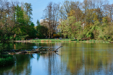 Fototapeta na wymiar Pond in a beautiful spring park