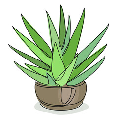 Hawrotia cactus. Indoor potted plant in modern trendy single line style. Solid line, outline for decor, posters, stickers, logo. Vector illustration.