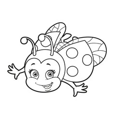 Cute cartoon ladybug fly outline for coloring page isolated on white background