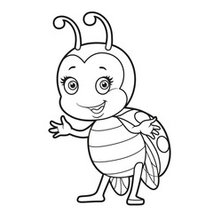 Cute cartoon ladybug stand on a white background for coloring page