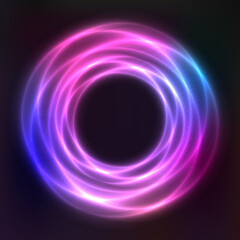 Vector background of neon geometric shapes, round frame, abstract background, wallpaper