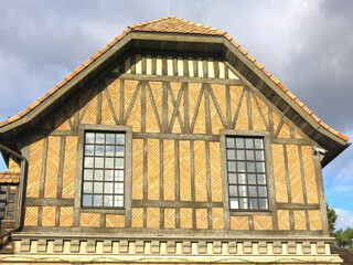 brown half-timbered building, medieval European architectural style