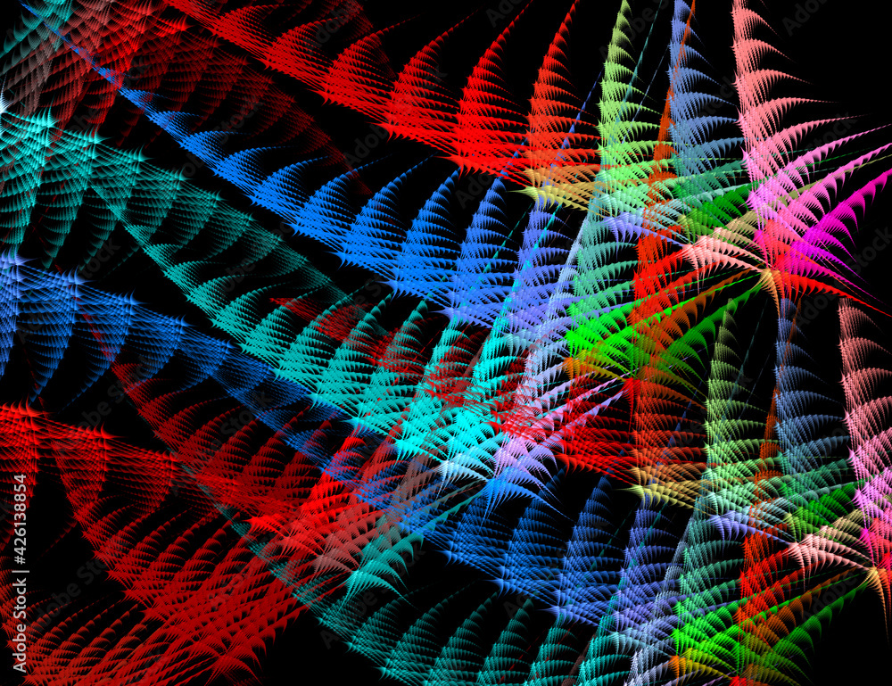 Poster festive colorful abstract fractal rhythmic background. sharp, elongated shapes line up in rows and c
