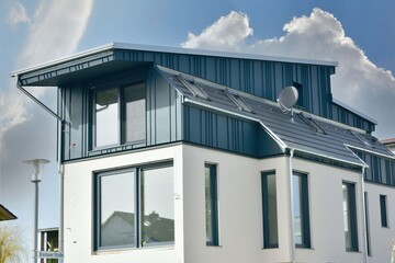 Teilweise Stehfalz-Metall-Verkleidung des Dachgeschosses an einem aussergewöhnlichen modernen...