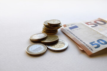 Euro coins and banknotes. Euro currency project