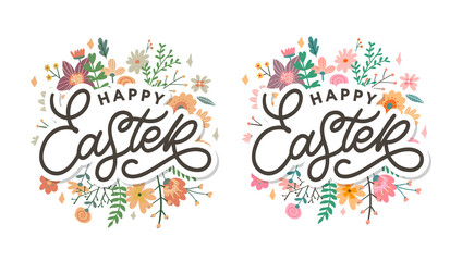 Happy Easter day background with frame flowers