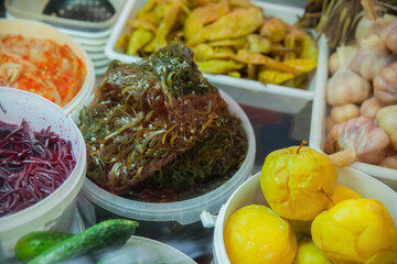 Selling various vegetables at the vegetable market