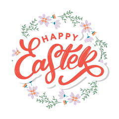 Happy Easter day background with frame flowers