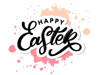 Happy Easter lettering card. Hand drawn lettering poster for Easter. Ink illustration. Modern calligraphy. Happy Easter typography background.