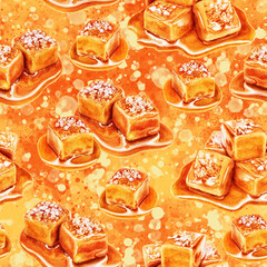 Watercolor seamless pattern salted caramel on a color background.