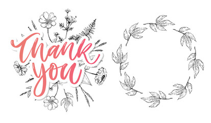 Cute Thank You Script Card Flowers Letter text