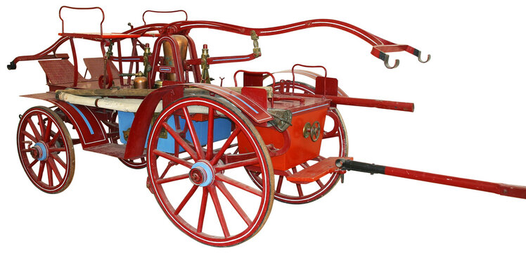Old wooden Fire engine isolated on white background