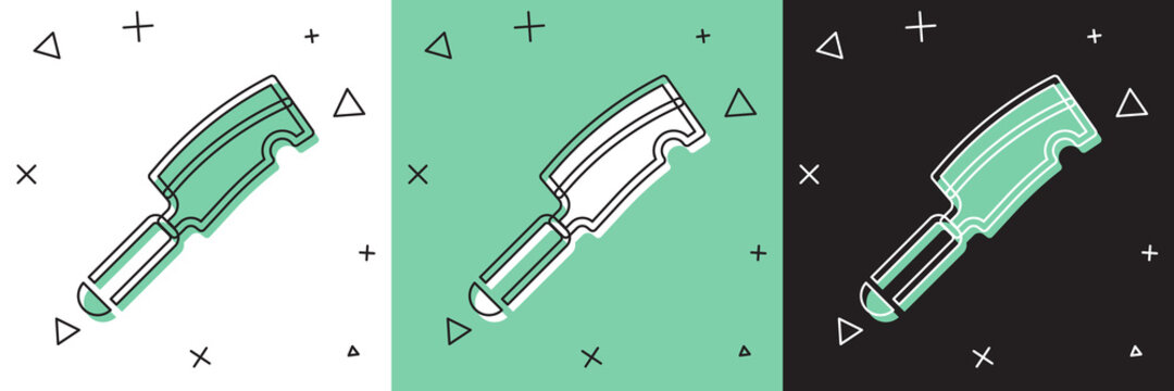 Set Meat chopper icon isolated on white and green, black background. Butcher knife. Kitchen knife for meat. Butcher knife. Vector