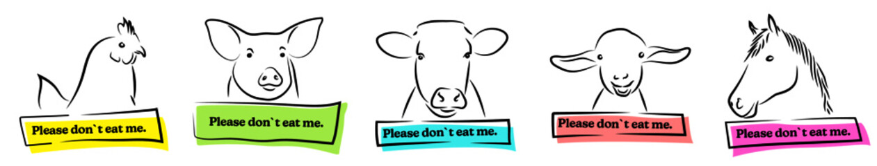 Please dont eat me / Bitte iss mich nicht - GoVegan Kontur Zeichnungen Vektor Grafik