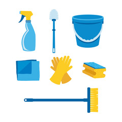 Household cleaning products icon set vector. Household item and cleaning supply vector. Cleaning tools icons isolated on a white background