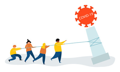 Vector illustration covid-19 coronavirus. cure coronavirus. people Fight, Defeat, Protect virus concept. corona viruses vaccine concept.