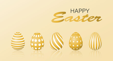 Happy Easter. Set gold of festive easter eggs on a gold background. Vector illustration