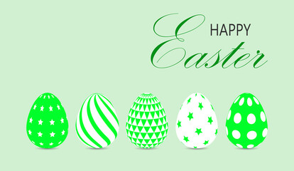 Happy Easter. Set green of festive easter eggs on a bright background. Flat. Vector illustration