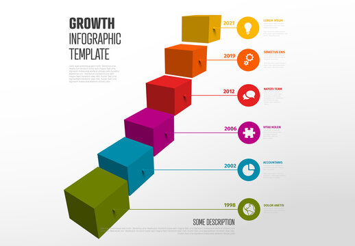 Growth Cube Stairs Infographic with Droplet Pointers