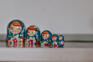 Closeup shot of traditional Matryoshka dolls