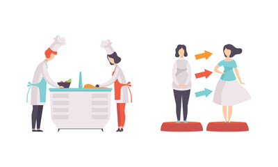 People Taking Part on TV Show Set, Chefs Preparing Food, Girl Chnging in Fashion Show in TV Studio Cartoon Vector Illustration