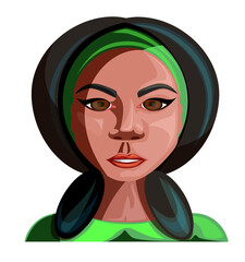 Vector image of a woman with slanting eyes and red skin in full face, isolated on white background. EPS 10