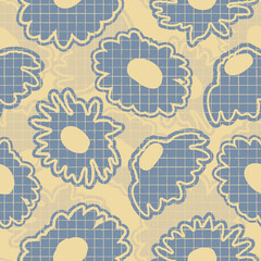 Vector grey violet yellow daisies seamless pattern