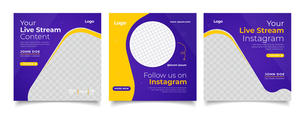 Live streaming youtube, tiktok and instagram social media post template