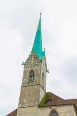 Fototapeta premium Fraumünster Church dome seen from below in Zurich, Switzerland on cloudy day.