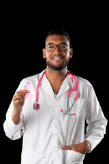 dark skin doctor with pink stethoscope