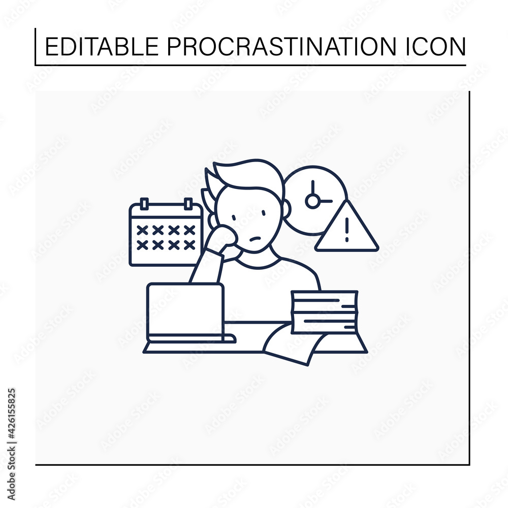 Poster delaying deadlines line icon.schedule gets out. task execution delay.postpone unpleasant tasks for l
