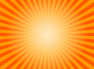 Obraz premium Sunlight rays horizontal background. Bright orange color burst background. Vector illustration.