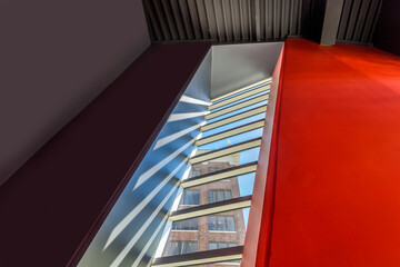 Stairs. Top view of modern architecture detail. Refined fragment of contemporary office interior or public building.