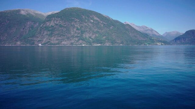 Beautiful fjord and mountains of Urke in Norway, sunny day in Scenic Norway