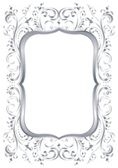 Silver shiny glowing ornate frame isolated over white