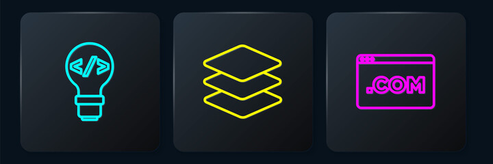 Set line Front end development, UI or UX design and Layers. Black square button. Vector