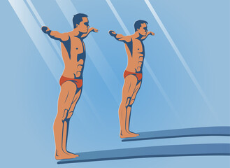 Athletes stand in a straight position and ready to dive.