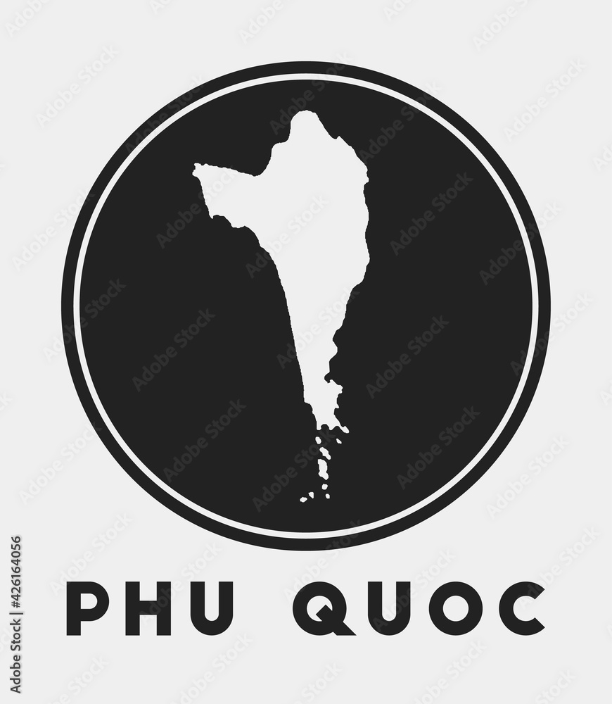 Poster phu quoc icon. round logo with island map and title. stylish phu quoc badge with map. vector illustr