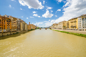 Fototapeta premium Florence, Ponte alla Carraia medieval Bridge landmark on Arno river.