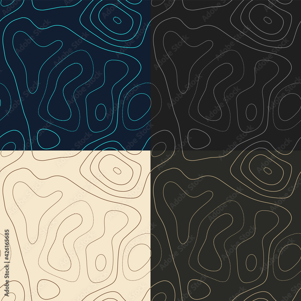 Poster topography patterns. seamless elevation map tiles. awesome isoline background. neat tileable pattern