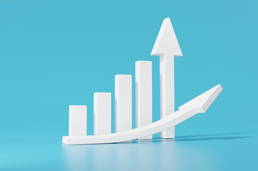 Development white graph growth concept of each step by step of business arrow graph Growing future on blue 3d background