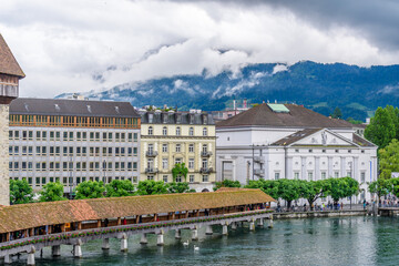 Fototapeta na wymiar Chapel bridge is located on Lucerne historical city center, it's the famous and symbol of Switzerland's main tourist attractions.