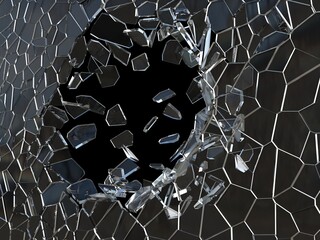 Shattered window panel - glass pieces