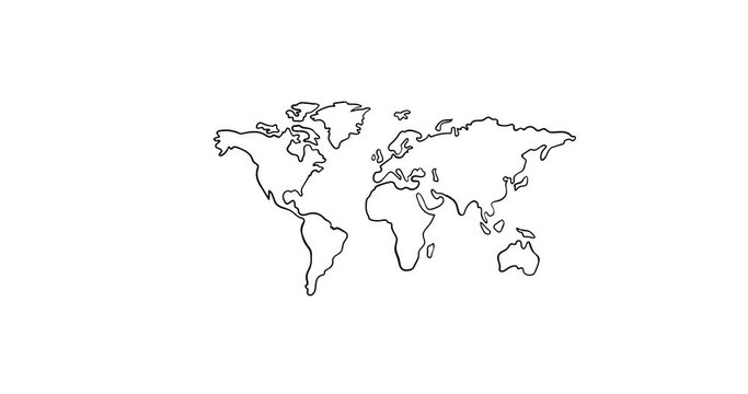 Animation of world map in black outline on white background