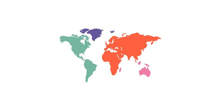 Animation of colourful world map on white background