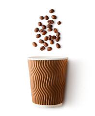 Coffee beans with takeaway mug