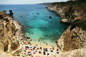 Santa Cesarea Terme, Puglia, Italy - july 14, 2017: Bay of Porto Miggiano. The amazing view of the...