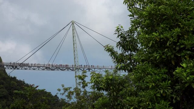skybridge panoramic view  with forest under and with tourists on it.